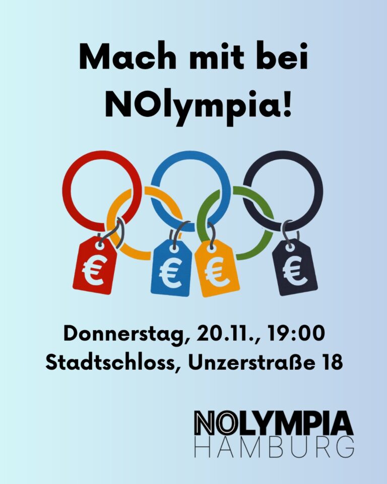 Mach mit bei NOlympia! Donnerstag, 20.11., 19:00 Stadtschloss, Unzerstraße 18