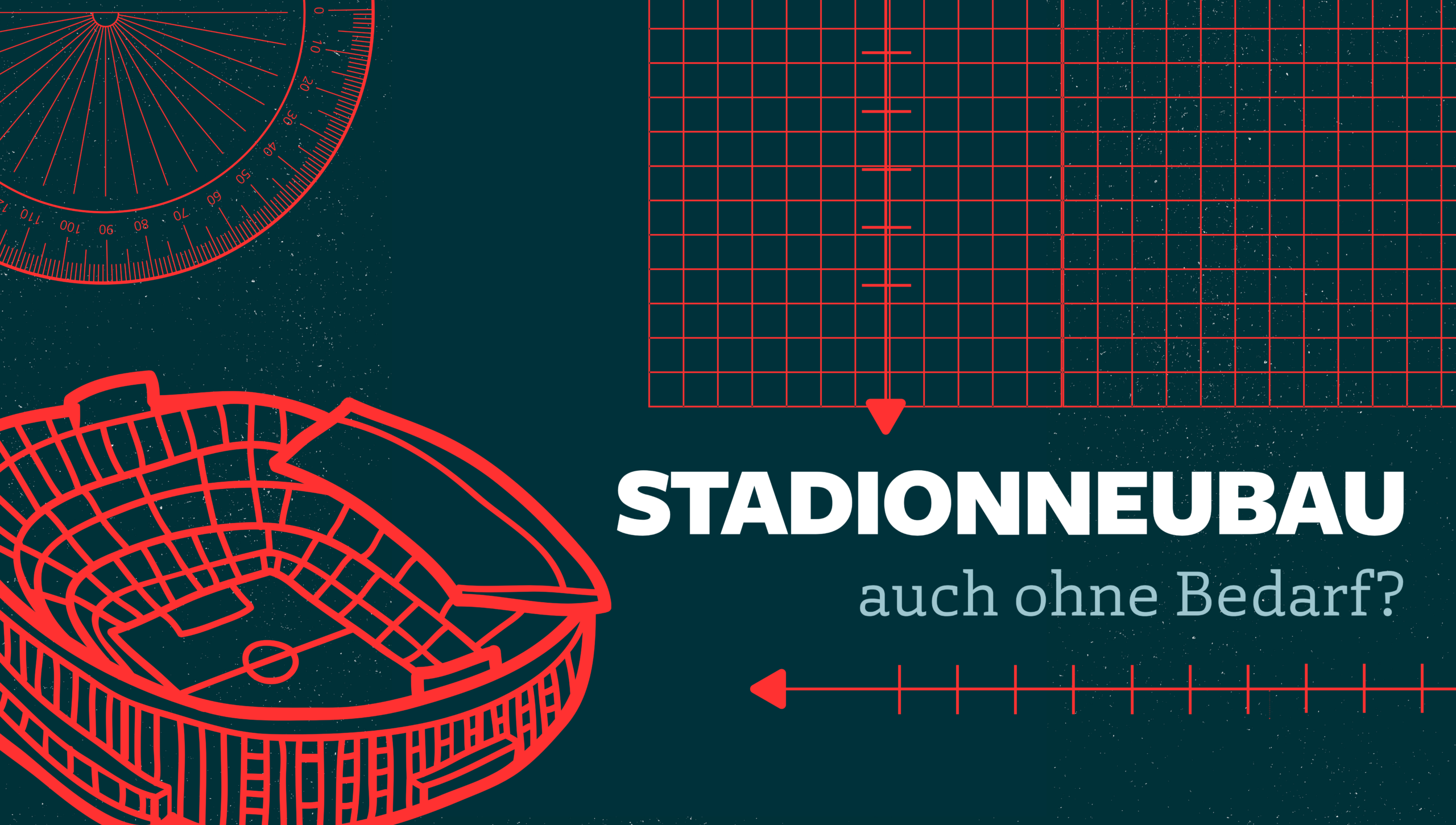 Stadionneubau auch ohne Bedarf? Illustration mit Aufrisszeichnung eines Stadions und Koordinatensystem.