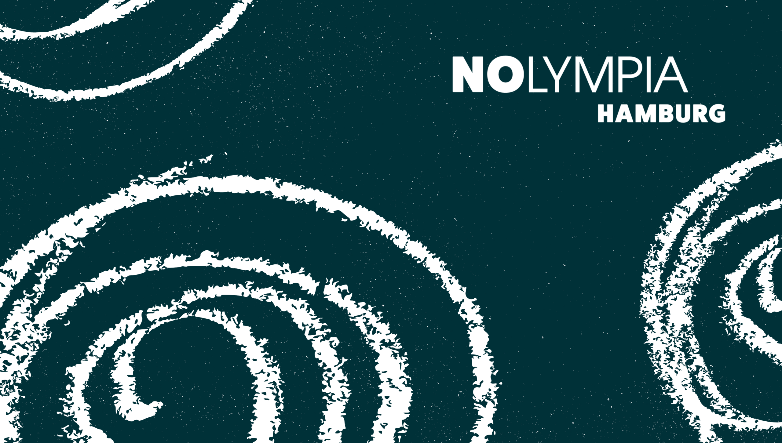 NOlymia Hamburg | Logo und weiße, wie mit Kreide gezeichnet wirkende Spiralen vor dunklem Hintergrund